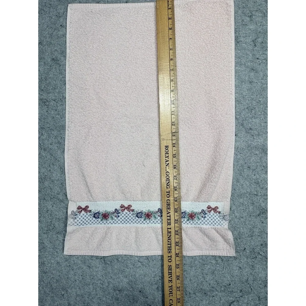 Vintage BIBB Pink Floral Ribbon Bath Towel Set USA Cottagecore Shabby Chic